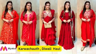 Karwachauth, Durga Puja , Diwali Outfits from Myntra / Red Suit / Maroon Gown/ SWATI BHAMBRA