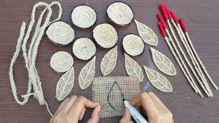 how to decorate jute flower showpiece for home decoration || diy craft idea rope burlap & cardboard
