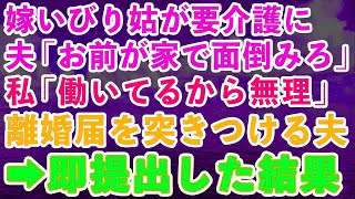 【スカッとする話】嫁いびりで絶縁した義母が要介護に。夫「施設は金かかるから家で介護して」私「働いてるから無理」→離婚届を突き付けてきたので即提出した結果