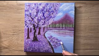 Purple Tree on Lake💜 | Acrylic Painting for Beginners #039