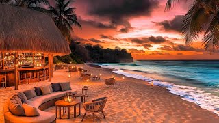 Tropical Beach Bar at Sunset ASMR 🌴 Gentle Ocean Waves \u0026 Resort Ambience for Peaceful Relaxation