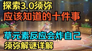 【原神】探索3.0须弥应该知道的十件事！草元素反应会炸自己！全新探险机制！须弥解谜详解！【自由大野猪】