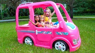 Nastya and her Barbie car - adventure with dad