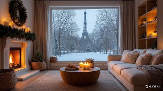 Cozy Paris Apartment Overlooking the Eiffel Tower 🗼 Relaxing Jazz \u0026 Gentle Snowfall for Sleep