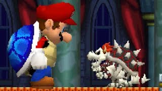 New Super Mario Bros DS - All Castle Bosses with Giant Blue Shell Mario