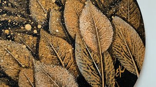 Gold and black acrylic painting / Leaves painting ideas / Leaf print painting