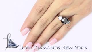 BDR-SOLD-043 - 5.08 Carat Certified Three Stone Black Diamond Engagement Ring 14k Black Gold