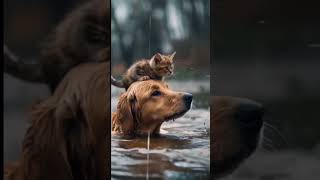 Mengharukan momen Anjing menyelamatkan Kucing saat banjir#anjing#kucing#viral#shorts