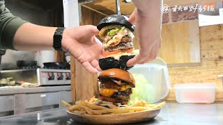 【わがまちのヘビ～級グルメ】Burger\u0026Cafe Happy Time（大町）　高さ２５センチ、パティ存在感