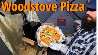 Winter Camping- Woodstove Pizza on WRONG LAKE