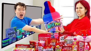 RED VS BLUE FOOD CHALLENGE | EATING ONLY 1 COLOR CANDY IN 24 HOURS BY SWEEDEE