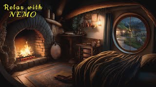 Cozy Hobbit Bedroom - Relaxing Fireplace with Soothing Rainfall Sounds / Deep Sleep / rain on roof