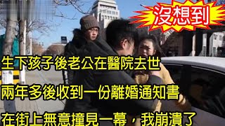 生下孩子後老公在醫院去世， 兩年多後收到一份離婚通知書，在街上無意撞見一幕，我崩潰了