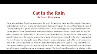 Cat in the Rain By Ernest Hemingway | ক্যাট ইন দি রেইন | Prose