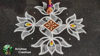 Easy Lotus Padi Kolam design with 9x3x3 dots🌹Simple Padi Kolam🌹Beautiful Rangoli🌹Padi kolam Muggulu