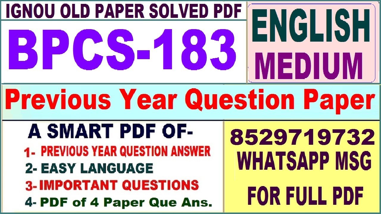 BPCS 183 Previous Year Question Paper Solved In English || Bpcs 183 ...