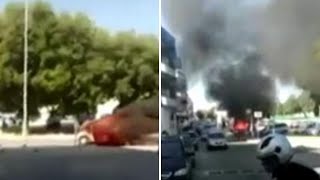 Manfredonia, auto prende fuoco per strada e va a schiantarsi contro un palo