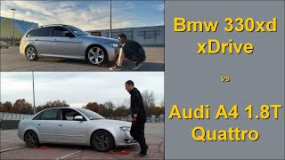 SLIP TEST - Bmw E90 / E91 330xd xDrive vs Audi A4 B7 1.8T Quattro - @4x4.tests.on.rollers