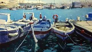 Watercolor demonstration - How to paint Boats and Reflections - #7