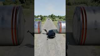 Cars 4 Bollards Barrier Crash – BeamNG Drive #shorts
