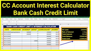Excel - CC Account Interest Calculator II Bank Cash Credit Limit II