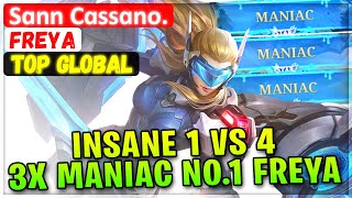 Insane 1 VS 4, 3X MANIAC No.1 Freya [ Top 1 Global Freya ] Sɑnn Cɑssɑno. Mobile Legends Emblem Build