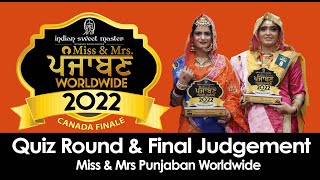 Quiz Round \u0026 Final Judgement for Miss \u0026 Mrs Punjaban Worldwide ( CANADA ) 2022