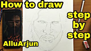 How to draw Allu Arjun sketch | pushpa Drawing | step by step |@AlluArjun