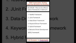 SELENIUM : What are the different types of frameworks in Selenium? SDET Automation Testing Interview