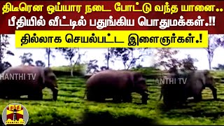 திடீரென ஒய்யார நடை போட்டு வந்த யானை..  வீட்டில் பதுங்கிய பொதுமக்கள்.!! தில்லாக செயல்பட்ட இளைஞர்கள்.!