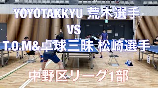 【卓球】ローカル最強中野区リーグ1部、国公立大学レジェンドの荒木選手 VS 伊藤美誠選手のスパーリングパートナーでT.O.M\u0026卓球三昧の松崎選手‼︎