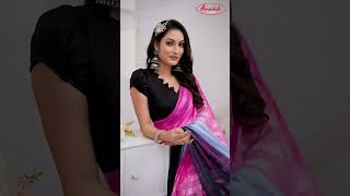 Anand Sarees Ombre, Striped Bollywood Satin Saree (Pink, Grey)