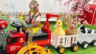 Smart Bim Bim become a firefighter take care of Obi monkey, duckling and cows at the farm