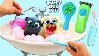 Disney Jr Puppy Dog Pals Bingo and Rolly Go to Groomers for Bath Time Before School!