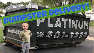 TODDLER GETS TO WATCH A DUMPSTER / CONTAINER DELIVERY TO HIS HOUSE! HUGE TRUCK DROPS IT OFF!