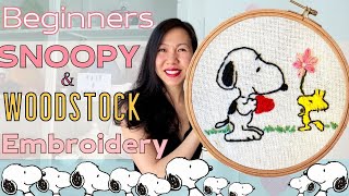 How to Embroider Snoopy and Woodstock  | Easy Snoopy Embroidery for Beginners | DYI Snoopy Craft