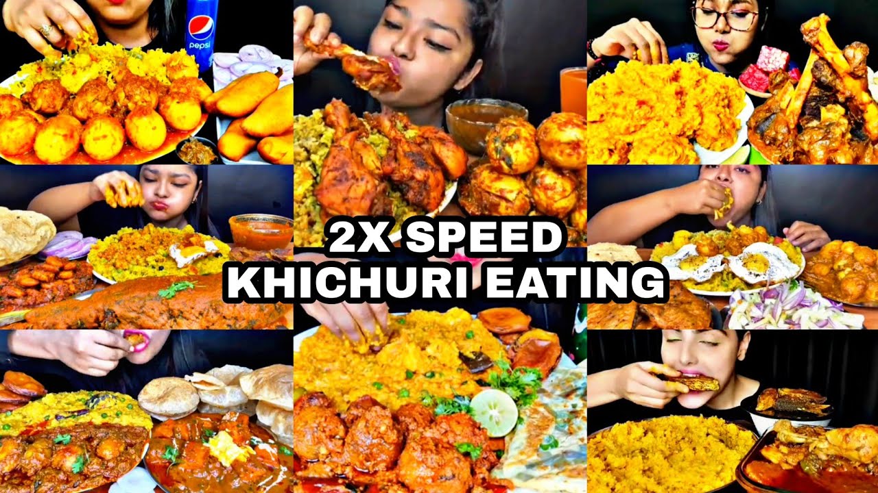 Asmr Eating 2x Speed Spicy Khichuri With Chicken Curry Egg Curry