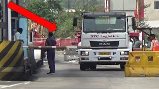 Big size NTC logistics Lorry Crossing Tollgate in NH44 Road at Salem