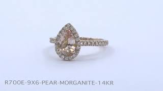 Luna Halo Pear Morganite Ring in Pave Band in Rose Gold