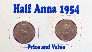 Half Anna 1954, Price and Value @CoinsandCurrency