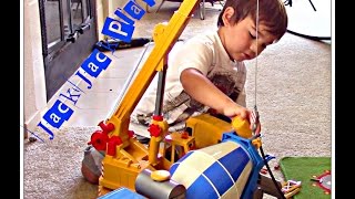 Toy trucks for kids | Bruder garbage truck, Bruder crane, and Bruder cement mixer in action.