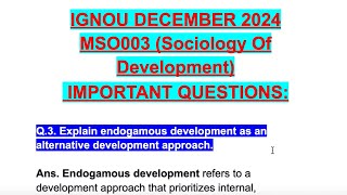 IGNOU DECEMBER 2024🥳✅MSO-003🤩Endogamous development as an alternative development approach💯🎊 #ignou