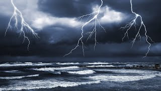 Rain, Thunder & Ocean Sounds BLACK SCREEN ⛈️ Storm White Noise for Sleeping