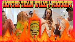 The CHEAPEST and HOTTEST hotsauce for $6 - FIRE STICK PEPPER HOTSAUCE - Family Challenge #challenge