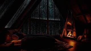 Unwind in a Tranquil Attic: Cozy Firelight and Gentle Rain Sounds 🌧️🔥