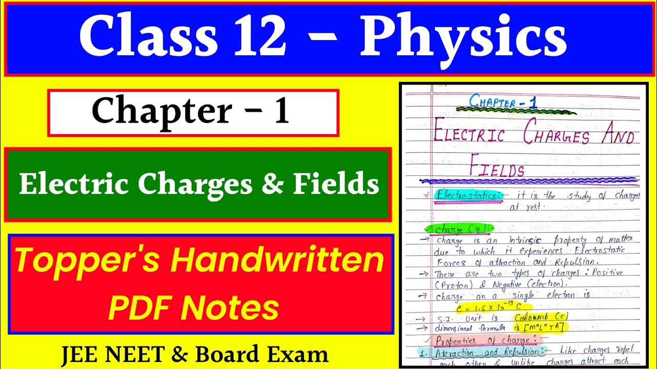 Chapter 1 ELECTRIC CHARGES & FIELDS | Class 12 Physics Handwritten PDF ...