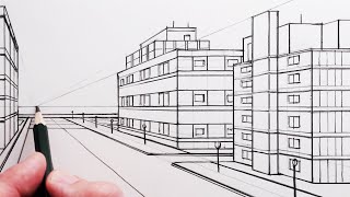 How to Draw a Road and Buildings in One-Point Perspective: Fast and Slow