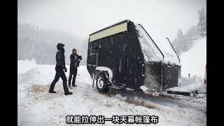 雪地中住在拖挂房车里，遇到暴雪天气，在雪山森林中惬意生活！