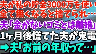 【スカッとする話】夫が私の貯金3000万を使い 全て無くなると捨てられ… 夫「金がないゴミとは離婚」 1ヶ月後慌てた夫が鬼電 →夫「お前の年収って…」