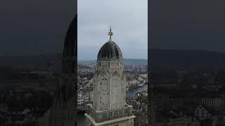 Zurich Switzerland Grossmünster church #europe #travel #travelblogger #dji #drone